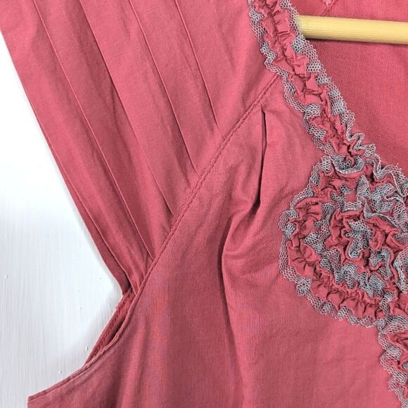 Merona Dark Salmon Tulle Embellished Pleated Shoulder Shift Dress size M - Picture 3 of 9